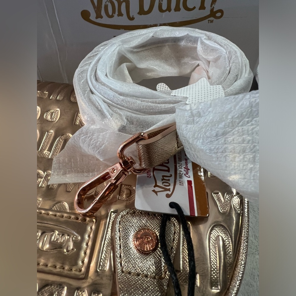 VON DUTCH ROSE GOLD REFLECTIVE BOWLING BAG w/ box, dusk bag, and crossbody strap - Picture 4 of 8